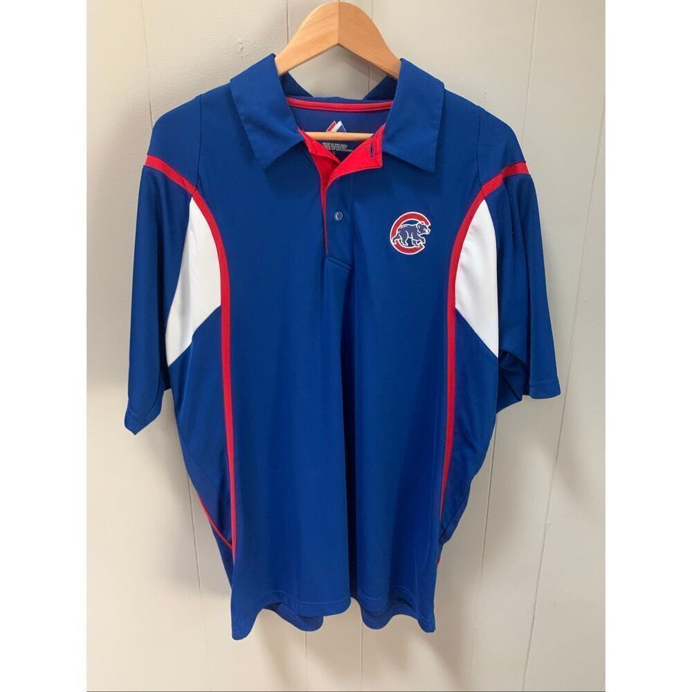 Chicago Cubs Majestic Athletic Mens Blue/red Collared Polo Shirt Size L